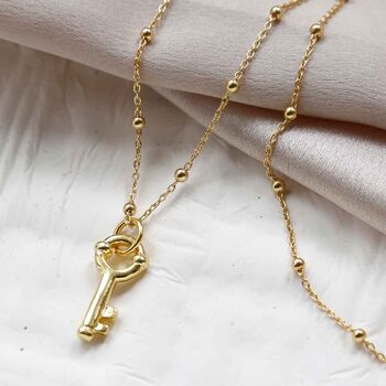 Gold Plated Sterling Silver Key Necklace, 2 of 7