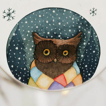 Personalised Tree Decoration Owl Winter Watercolour, 2 of 2