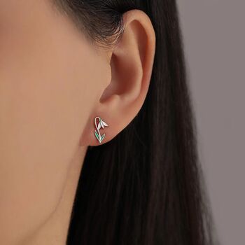 Sterling Silver Delicate Snowdrop Flower Stud Earrings With Enamel, 4 of 12