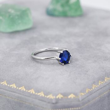 Sterling Silver One Carat Sapphire Blue Cz Brilliant Cut Ring, 6 of 12