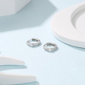 Tiny Pear Shape Cz Huggie Hoop Earrings, 4 of 12