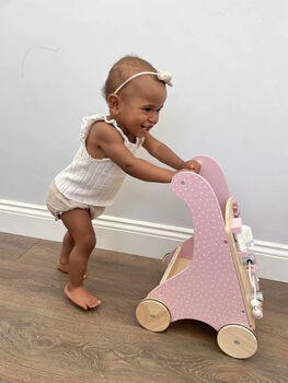 Personalised Wooden Pastel Pink Activity Walker Toy, 3 of 10