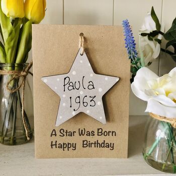 Personalised Year Of Birth Star Wooden Keepsake Card, 11 of 11