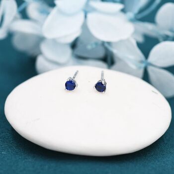Tiny Sapphire Blue Cz Stud Earrings In Sterling Silver, 5 of 12