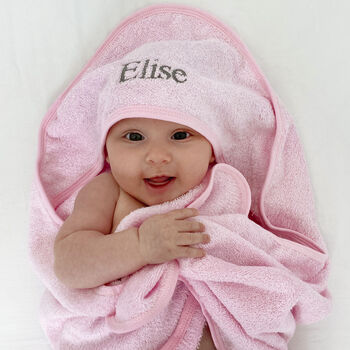 Personalised Pink Hooded Baby Towel, 2 of 4