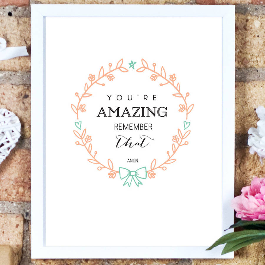'you're amazing' inspirational framed print by megan claire
