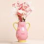 Pink And Yellow Embossed Cherry Ceramic Vase, thumbnail 1 of 2
