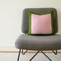 Hand Knit Colour Block Cushion In Emerald And Pink, thumbnail 1 of 5