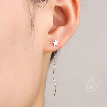 Sterling Silver Asymmetric Moon And Star Dangle Threaders Earrings, 8 of 12