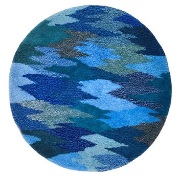 Handmade Tufted Blue Statement Circular Rug, 2 of 12