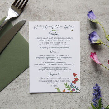 Wildflower Wedding Or Party Menu Cards, 9 of 11