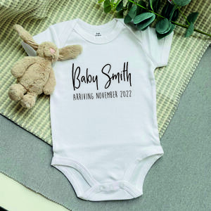 Coming Soon Script Custom Pregnancy Announcement Baby Bodysuit