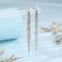 Snowflake Dangle Drop Stud Earrings In Sterling Silver With Sparkle Tassels, thumbnail 3 of 9