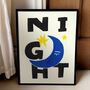 Night Crescent Moon And Stars, Bold Typography Art Print – Day And Night Set, thumbnail 3 of 7