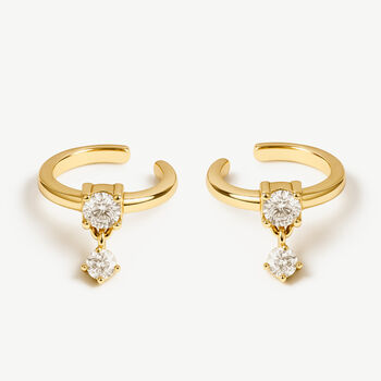 Women's Ear Cuffs Set With Dangling Stone Charms In 18k Gold, 2 of 6