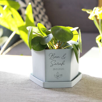 Personalised Anniversary Hexagon Plant Pot For Couples, 6 of 9