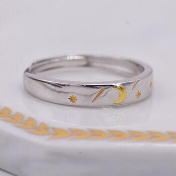 Sterling Silver Moon And Star Ring With Gold Plating, 4 of 10