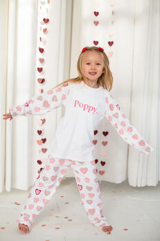 Valentines Embroidered Personalised Love Heart Pyjamas, 2 of 4