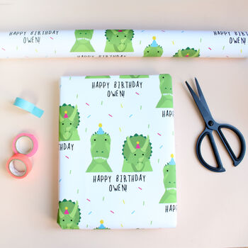 Personalised Dinosaur Birthday Wrapping Paper, 3 of 4