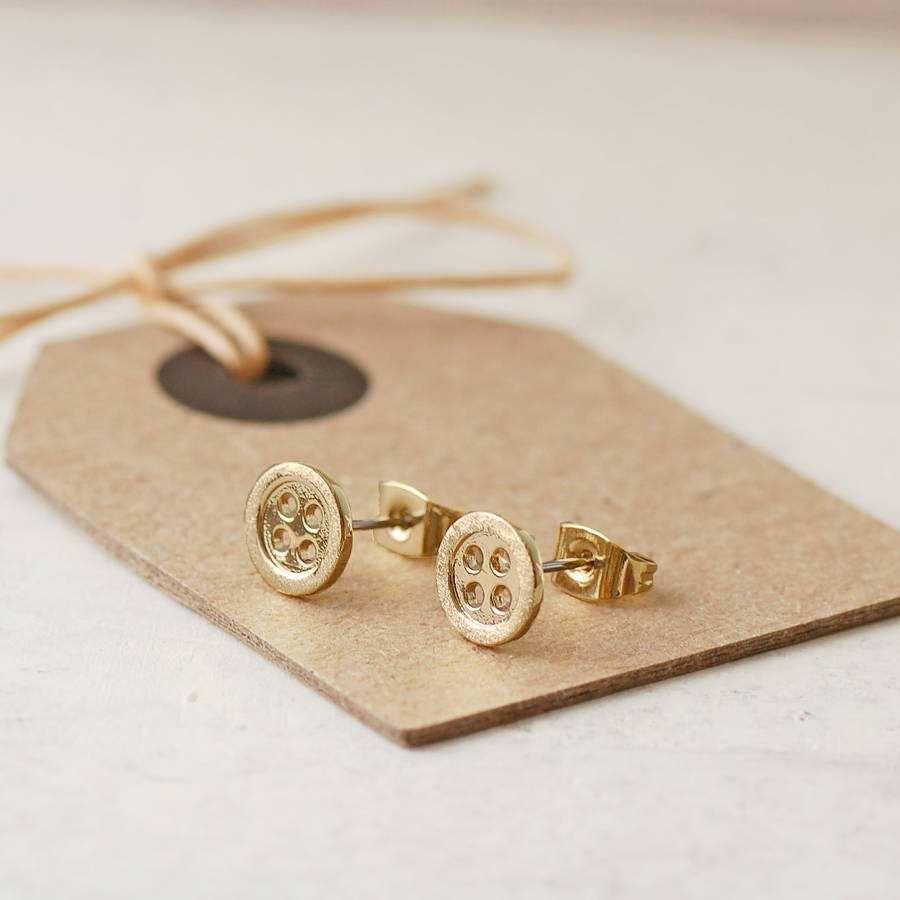 Gold Plated Button Stud Earrings, 1 of 4