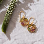 Tourmaline Flower Gold Plated Silver Drop Earrings, thumbnail 2 of 7