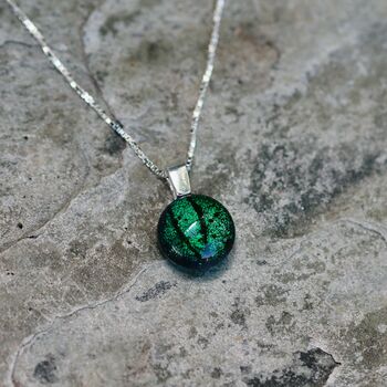 Emerald Green Fused Glass Pendant Necklace, 6 of 12