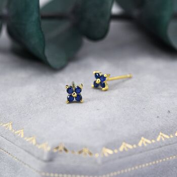 Sapphire Blue Cz Flower Stud Earrings, 3 of 11