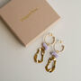 Groovy Brass Drop Hoop Earrings With Colourful Clay Charm, thumbnail 6 of 10