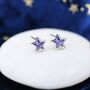 Sterling Silver Amethyst Purple Cz Star Stud Earrings, thumbnail 1 of 10
