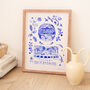 Derbyshire Art Print Inspired By Blue Portuguese Tiles, thumbnail 1 of 3