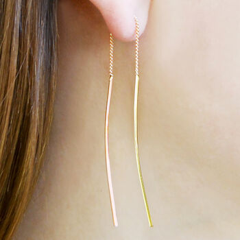 18kt Rose/Gold Plated Silver Minimal Bar Drop Earrings, 3 of 4