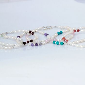 Adjustable Pearl Bracelet With Gemstone Beads, 2 of 12