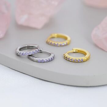 Sterling Silver Amethyst Purple Cz Huggie Hoops, 7 of 12