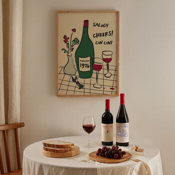 Personalised 70th Birthday Birth Year Illustrated Wine Print, 9 of 9