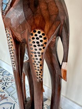 1m Hand Carved Mother And Baby Elephant Ornament, 7 of 10