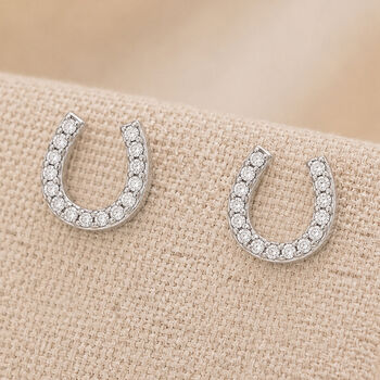 Sterling Silver Lucky Horseshoe Stud Earrings, 2 of 3