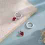 Sterling Silver Natural Red Onyx Heart Dangle Huggie Hoop Earrings, thumbnail 7 of 11