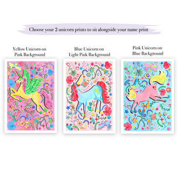Personalised Pink Unicorn Nursery Print Set | Set Of Three Wall Art, 6 of 12