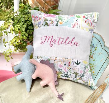 Multi Coloured Dinosaur Name Cushion, 4 of 5