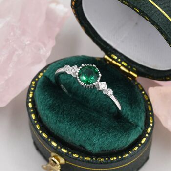 Vintage Inspired Emerald Ring In Sterling Silver, 4 of 11