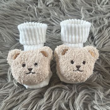 Grey Ribbed Teddy Bear Baby Socks, 3 of 8