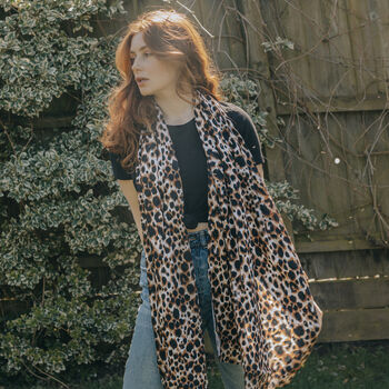 All Over Hand Painted Leopard Print Viscose Scarf, 2 of 3