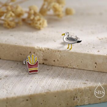 Mismatched Seagull And French Fries Stud Earrings In Sterling Silver, 3 of 12