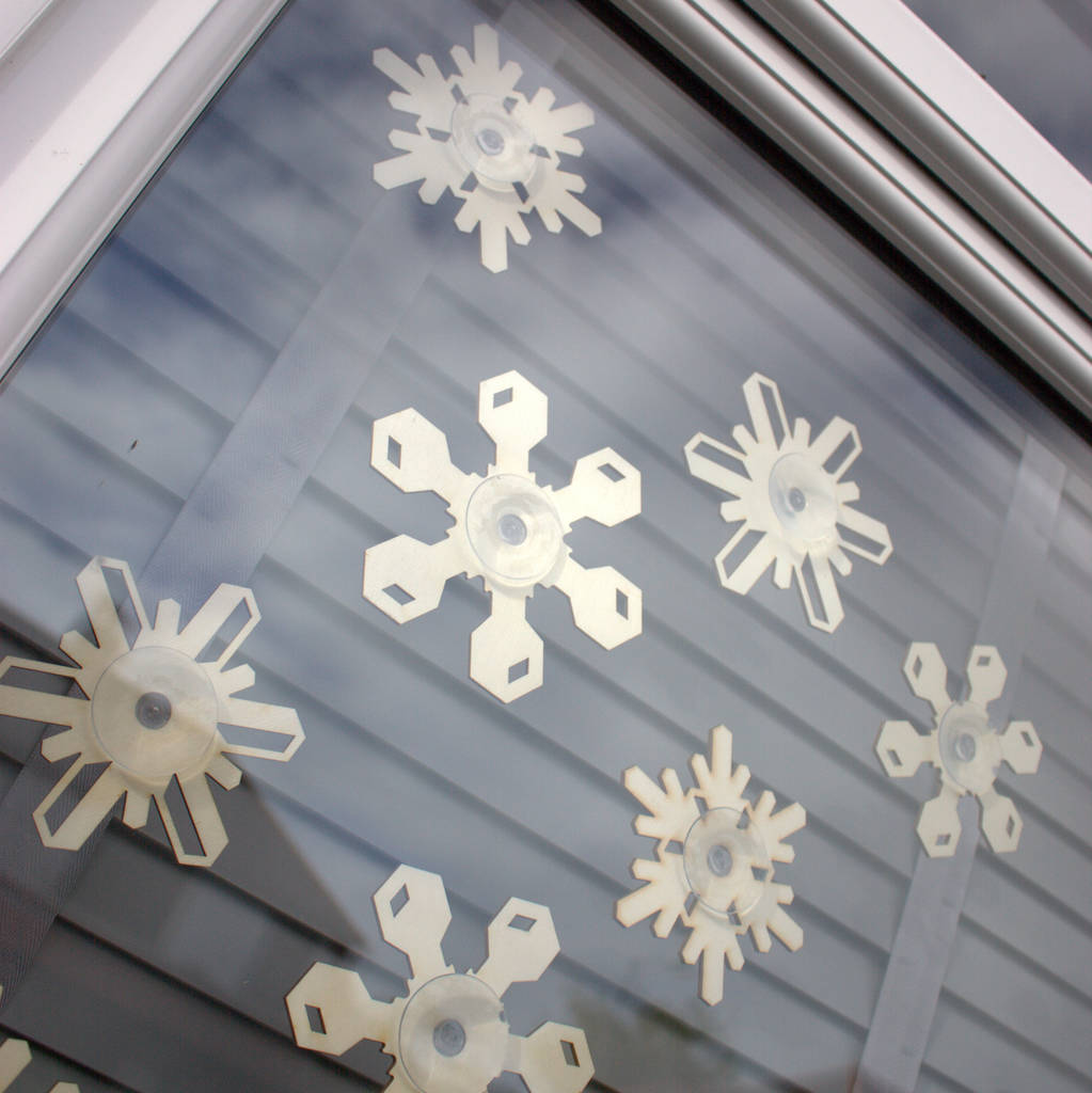 Set Of Wooden Snowflakes Window Decorations, 1 of 7
