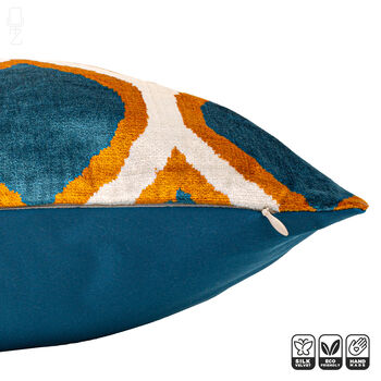 Ikat Velvet Cushion Cover With Blue And Yellow 50x50cm, 3 of 5