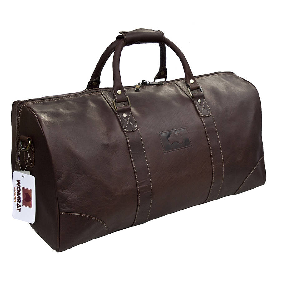 large brown leather holdall