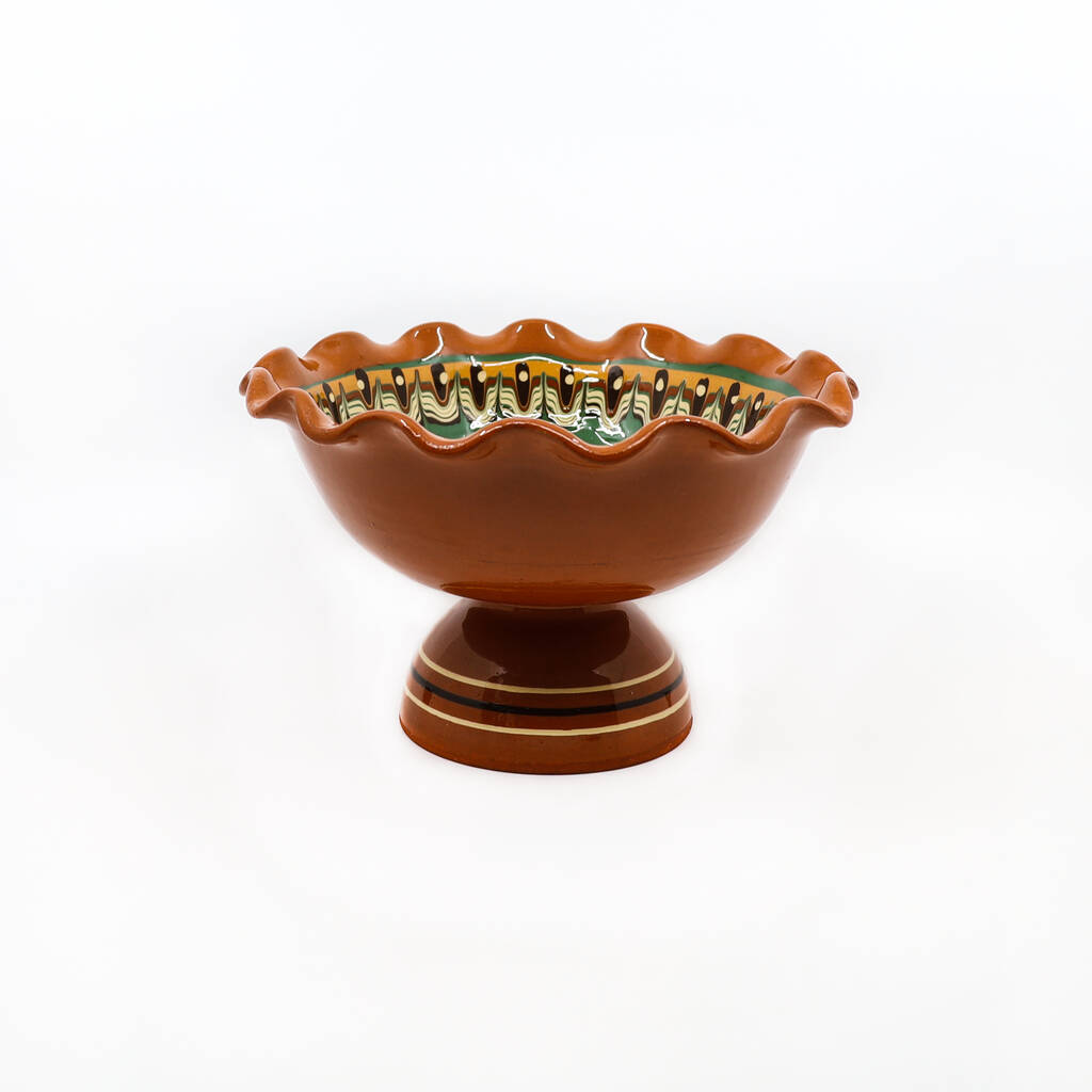 Ceramic Fruit Bowl With Stand In Forest Green Colour, 1 of 2