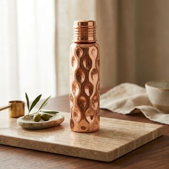 Hammered Copper Water Bottle And Geunine Leather Carrying Bag Set, 3 of 11