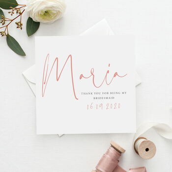 Personalised Modern Thank You Bridesmaid Card|Rose, 2 of 3