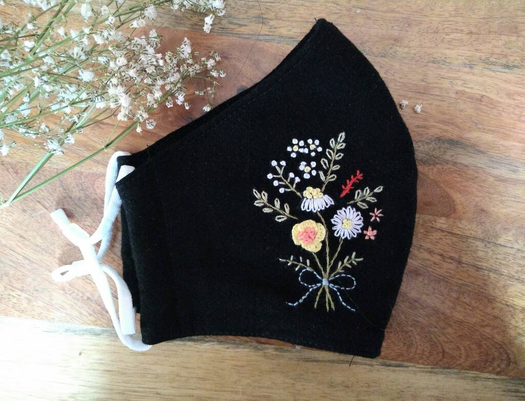Face Mask With Hand Embroidered Flower Bouquet, 1 of 5